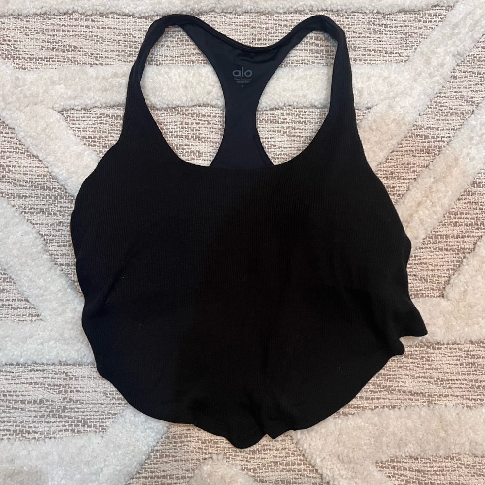 ALO Yoga Tie Knot Crop Top Bra Size Small Black wear 2 ways! Excellent condition - Picture 2 of 4